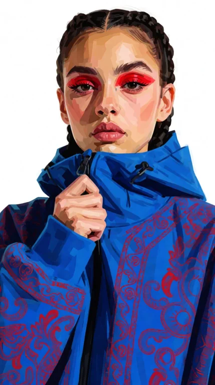 Digital Portrait Of A Young Woman With Braided Hair, Heavy R...