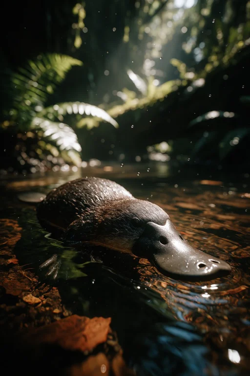 Ta86inkriot, Thin Black Outlines, A Platypus Swimming At The...