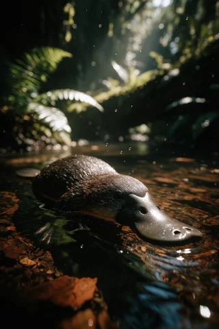Ta86inkriot, Thin Black Outlines, A Platypus Swimming At The... — Stable Diffusion AI Prompt: ta86_inkriot, thin black outlines, A platypus swimming at the surface of a dark...