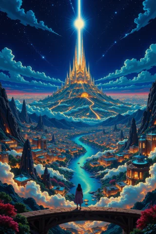 A Futuristic City In The Clouds Beautiful Landscape, Bright... — Stable Diffusion AI Prompt: a futuristic city in the clouds beautiful landscape, bright luminous starry nigh...