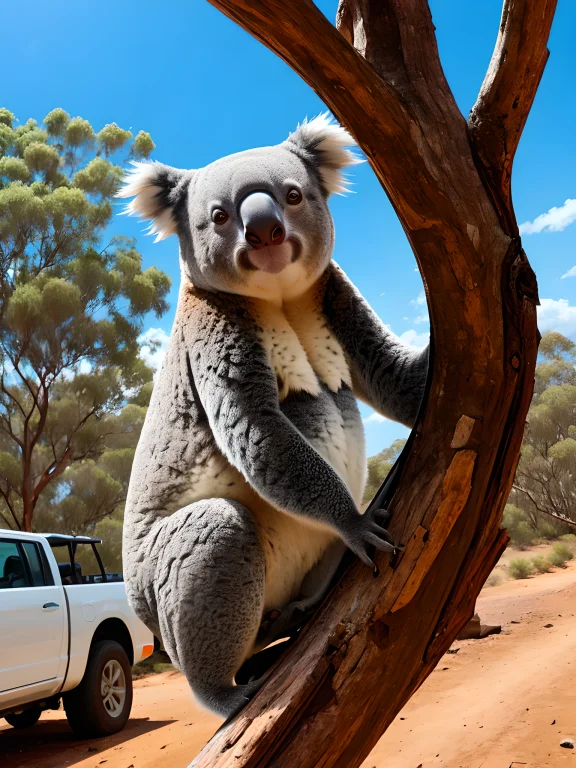 A Koala Climbing Into A Tree In The Australian Outback, Brok...