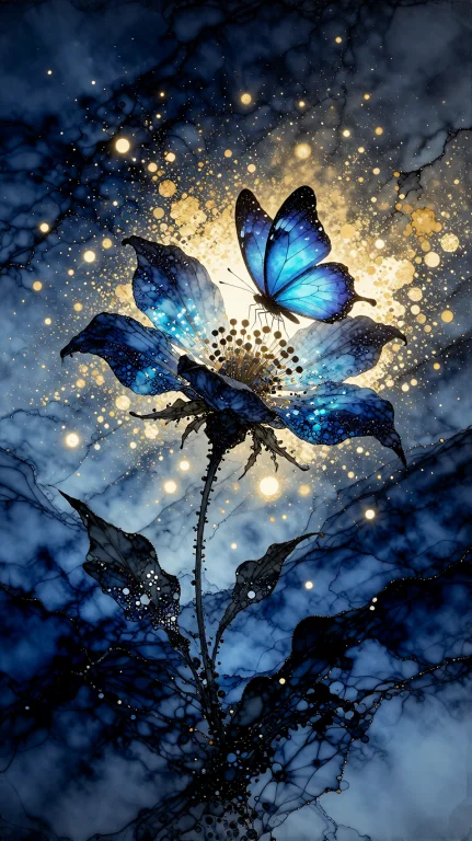 Photorealistic Closeup Of An Otherworldly Flower With A Blue...