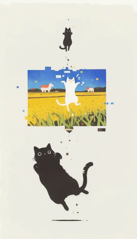 2cats, Surprised, Jumping, 011xxillu, Realistic Drawing, Gli...