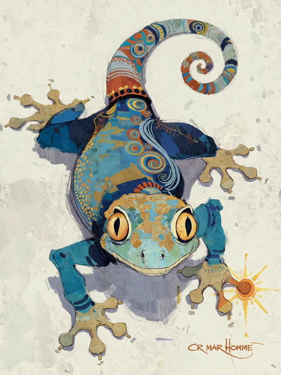 Bradhamel Art Style.a Vibrant, Stylized Gecko With A Mosaic-...
