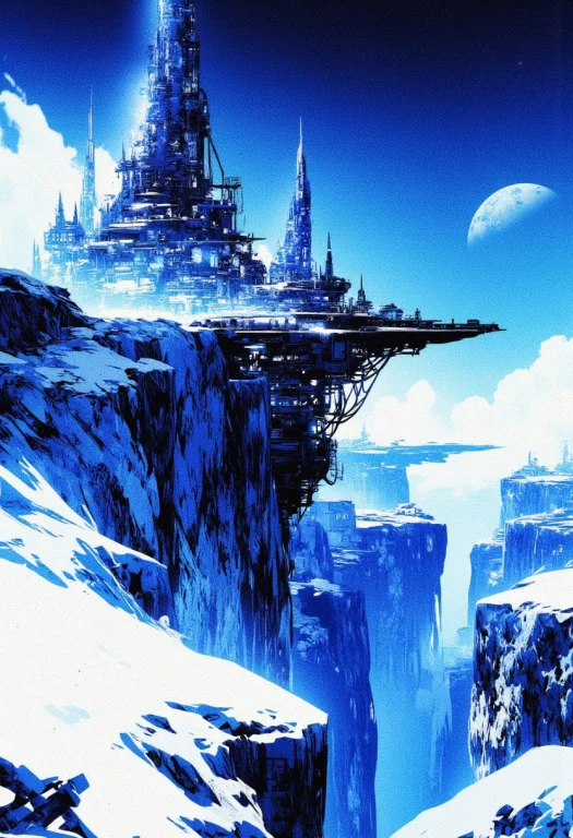 Inkpunk Anime, Blue And White Theme, Abstract Digital Painti...