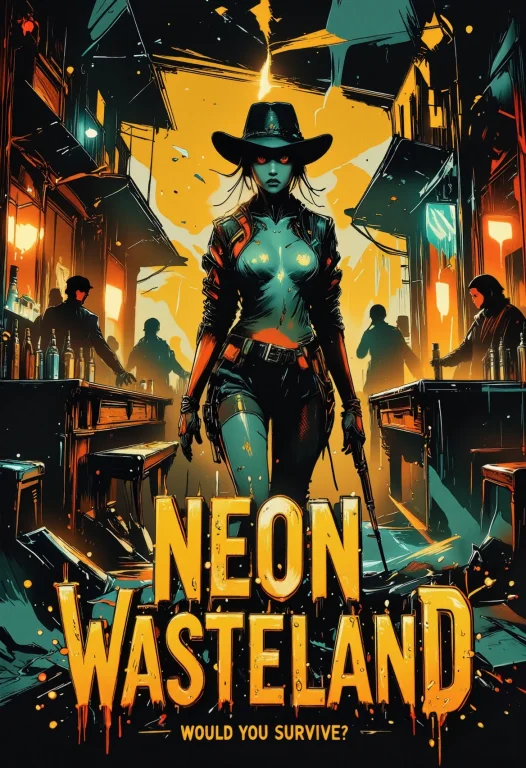 Vibrant, Stylized Poster With A Cyberpunk-meets-western Aest...