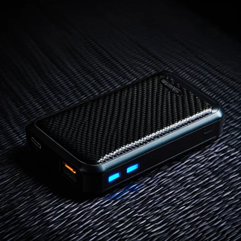 Loratechcarbonfiberv10.80, Techcarbon, A Portable Power Bank... — SDXL AI Prompt: , techcarbon, a portable power bank on a woven carbon fiber texture, cool dark t...