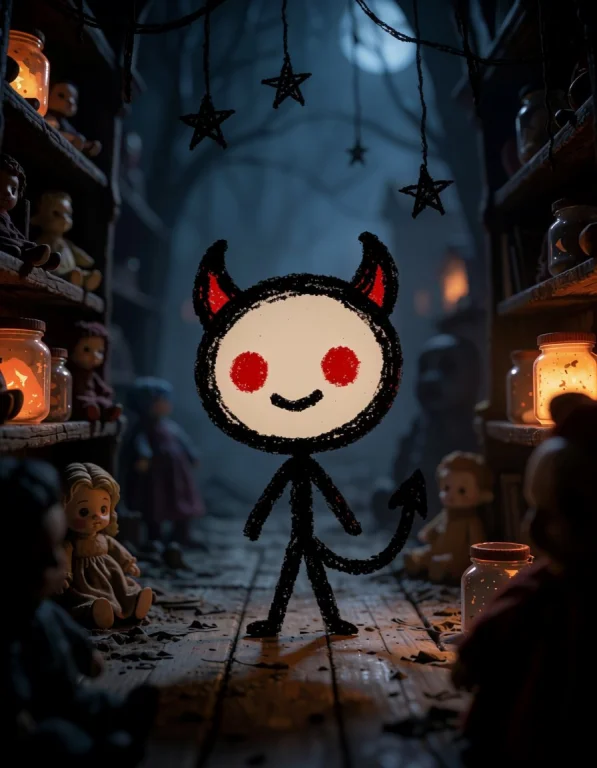 Create A Tiny Devil Stick Figure With Horns And A Tail, Draw...