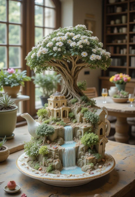 A Porcelain Teapot Reveals A Detailed City Small Paths Meand...