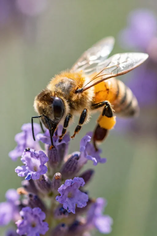 An Extreme Close-up Macro Photograph Capturing A Honeybee Ac...