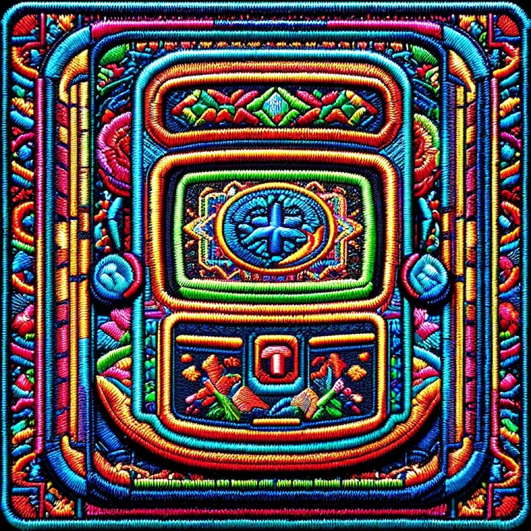Ral-embroideredpatch, A Retro Arcade Cabinet With Pixel Art...