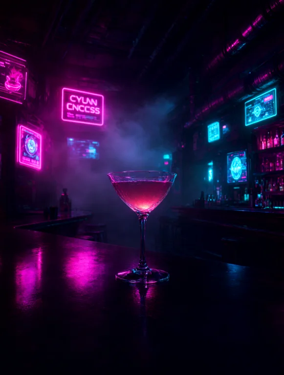 Cyberpunk Underground Speakeasy Bar, Glowing Neon Signs In N...