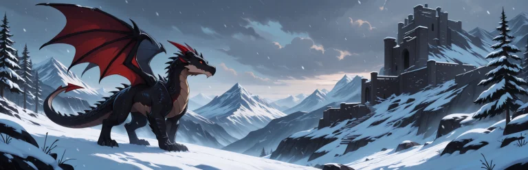 No Humans, Fantasy World, Mountain Landscape, Ruins, Snow, S...