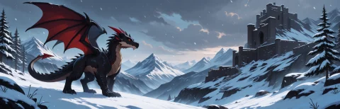No Humans, Fantasy World, Mountain Landscape, Ruins, Snow, S... — Stable Diffusion AI Prompt: no humans, Fantasy world, Mountain landscape, Ruins, Snow, Snowfall, Cloudy skie...