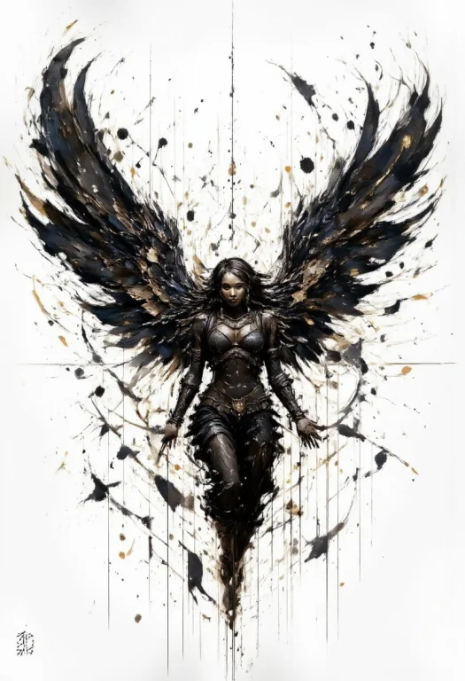 Create An Intricate Illustration Of An Angel With Grand, Flo...