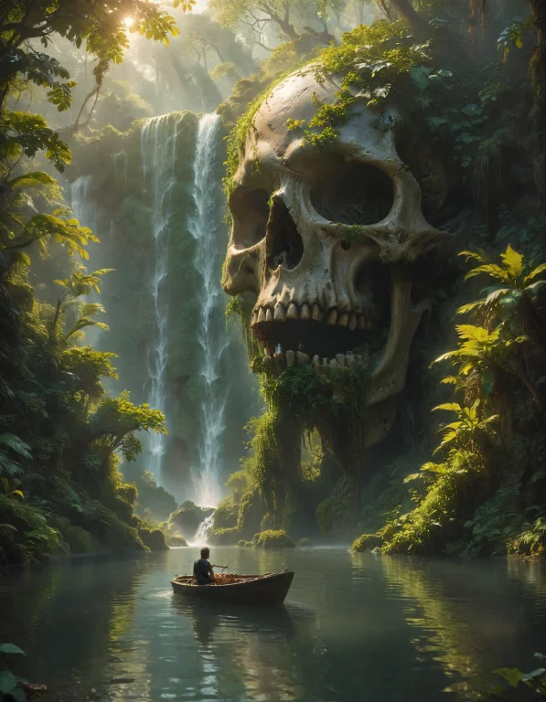 Cinematic, Serene Natural Scene, A Person In A Small Boat On...