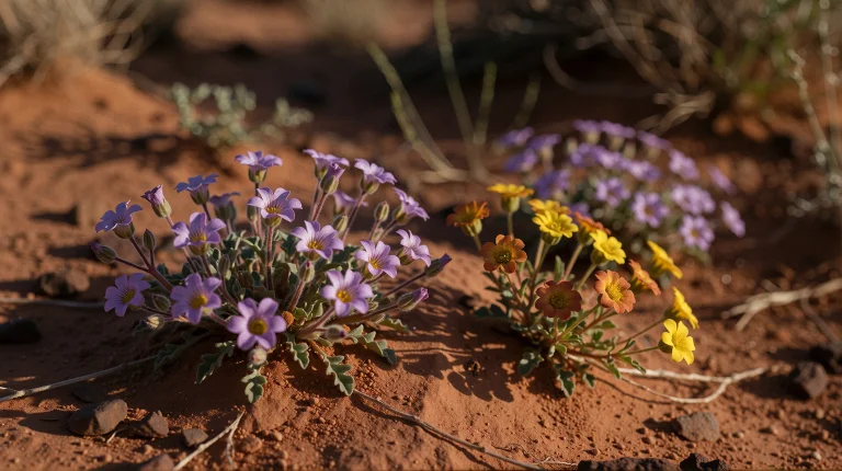 Close-up Photograph Of A Desert Landscape After Rare Rainfal...