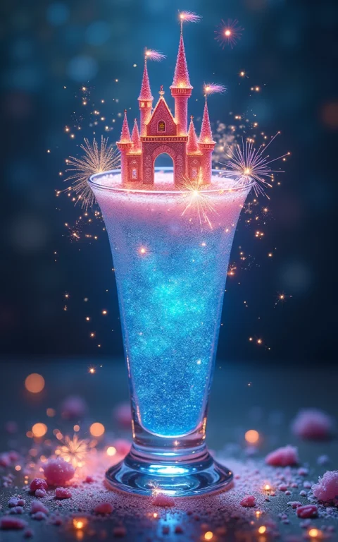 An Enchanting Scene Featuring A Tall Glass Of Sparkling Blue...