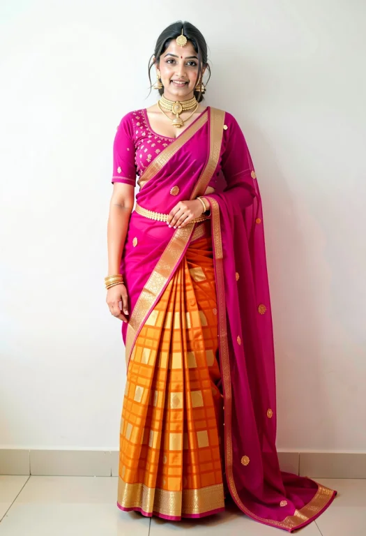 Full-length Portrait Of A Young Indian Woman Posing Against...