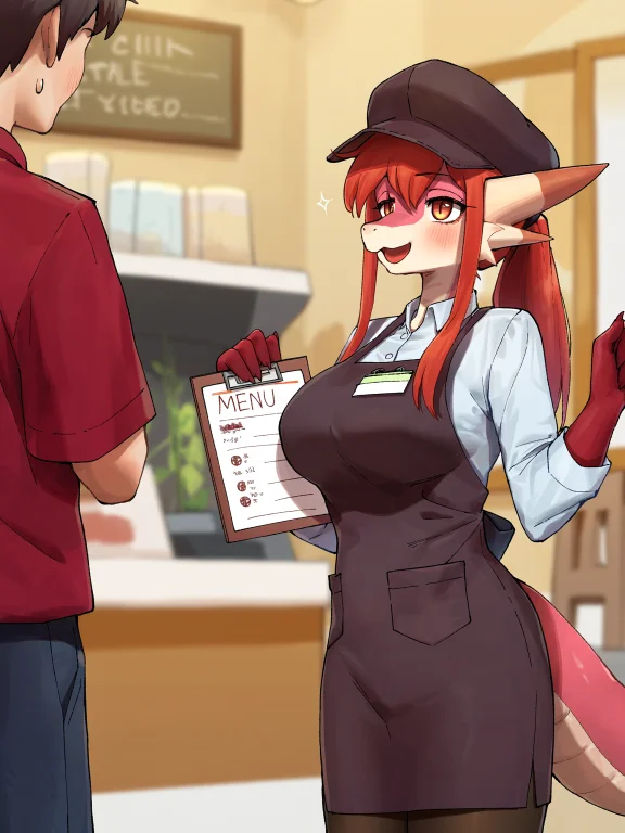 Sensitive, 1girl, Gudlgudlgu, Furry Female, Hat, Store Clerk...