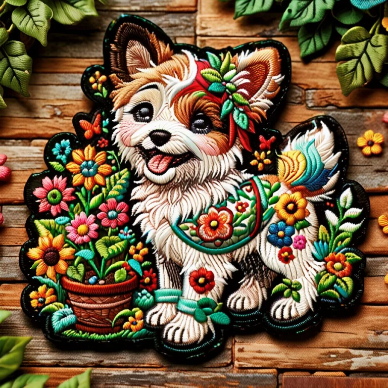 Happy Puppy, Garden, Ral-embroideredpatch