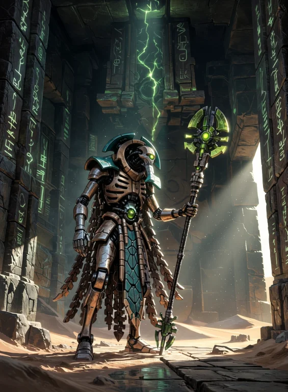 Necroncryptek, A Solitary Slender Necron Cryptek Standing Ex...