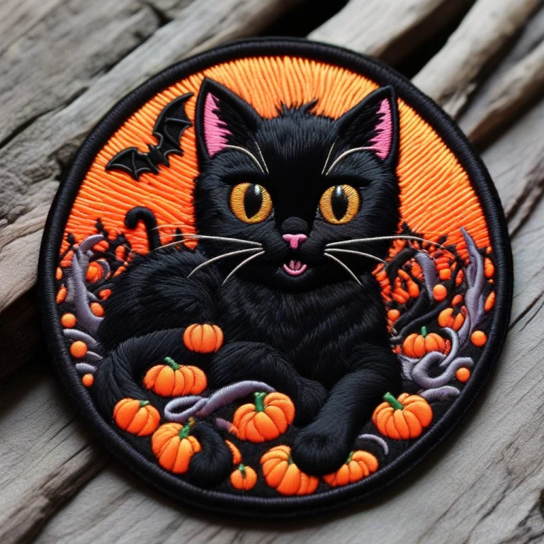 Halloween, Black Cat, Anime, Kawaii, Emoji, Ral-embroideredp...