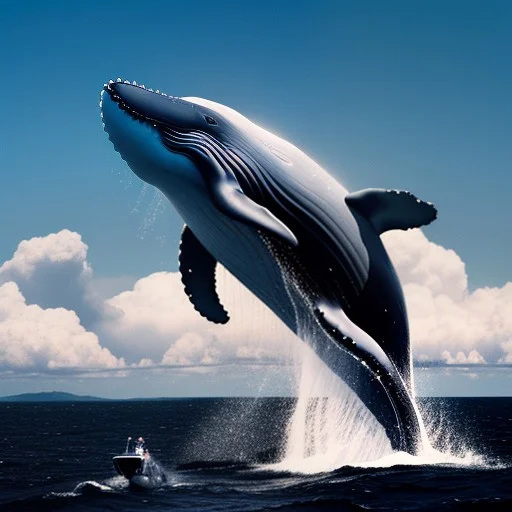 A Whale Drifting Through A Sky Full Of Clouds, Iridescent Li...