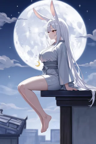 Highres, Absurdres,mafukkoin, Safe, Clothed, Adult, A Moon R... — Stable Diffusion AI Prompt: highres, absurdres,@mafukkoin, safe, clothed, adult, A moon rabbit girl with lon...