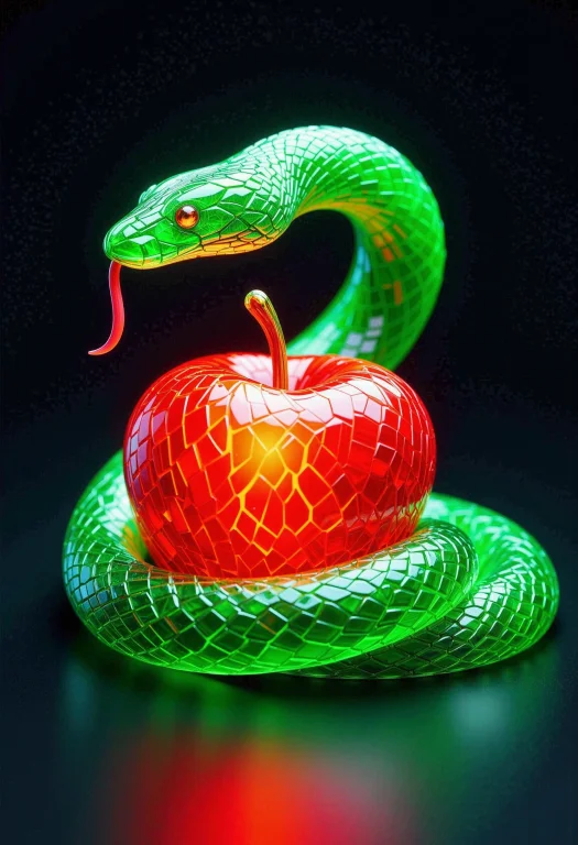 A Vibrant Green Snake Made Of Glass Shards Coiled Around A G...