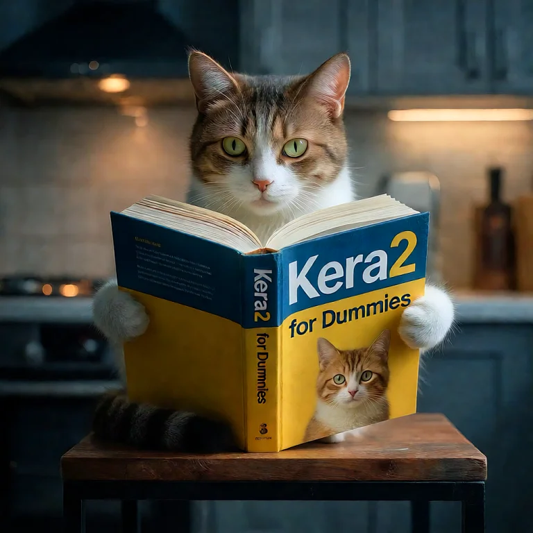 A Cat Is Reading A Book Titled Kera2 For Dummies, While Sitt...