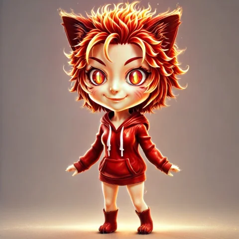A 3d Chibi Anime Red Hair Cat Girl Wear Fire Hoodie — Stable Diffusion AI Prompt: a 3d chibi anime red hair cat girl wear fire hoodie