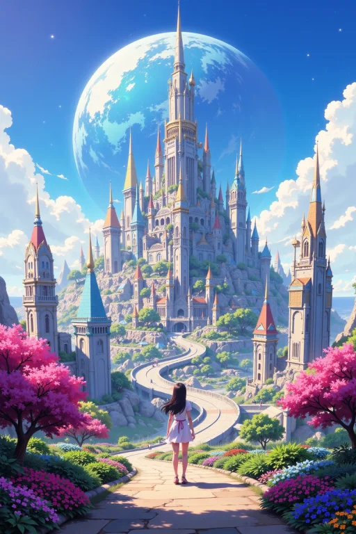 A Futuristic Planetary City Beautiful Anime Landscape, Brigh...
