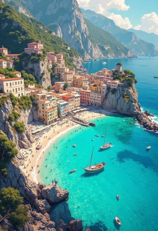 Create A Picture Of The Beautiful Village Positano At The Am...