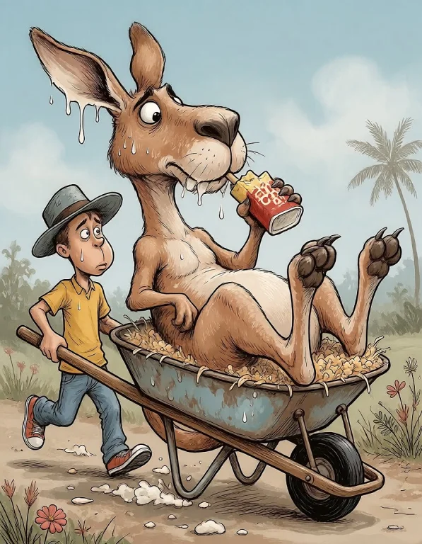 The Kangaroo In A Wheelbarrow A Humorous Retro Comic Scene O...