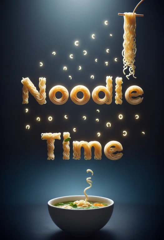 Text Noodle Time, Floating In Bowl Of Asian Soup, Decorated...