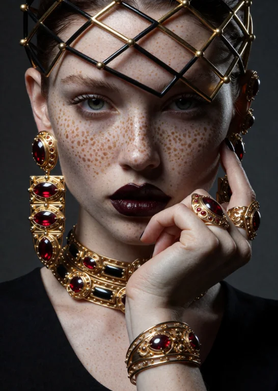 A Dramatic High-fashion Close-up Digital Illustration With A...