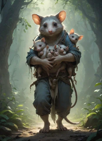 Possum,carrying Babies In The Hand And On The Back,fantasy C... — SDXL AI Prompt: possum,carrying babies in the hand and on the back,Fantasy concept art style, di...