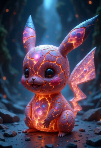 Glowing Galaxy Cracks, Pikachu — FLUX AI Prompt: glowing galaxy cracks, pikachu