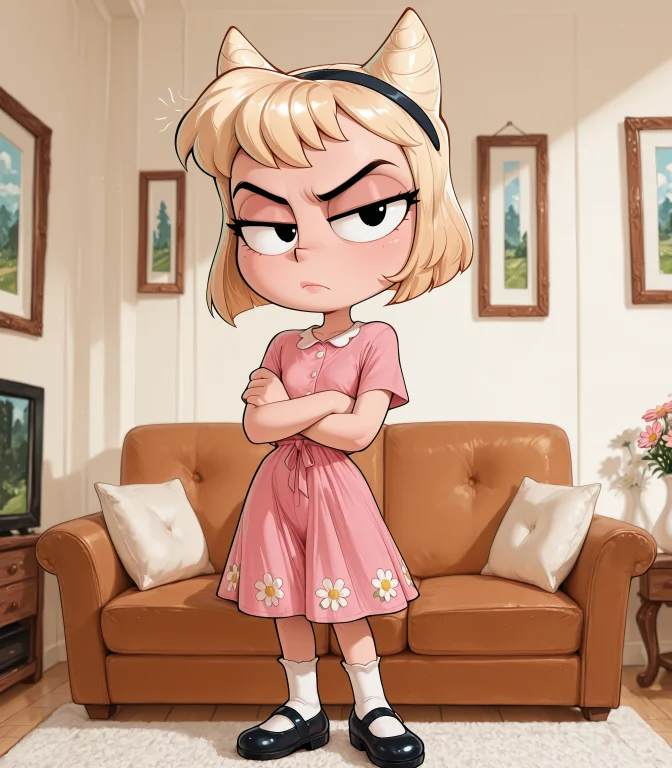 Pearlyperf, 1girl, Solo, Blonde Hair, Short Hair, Hair Horns...