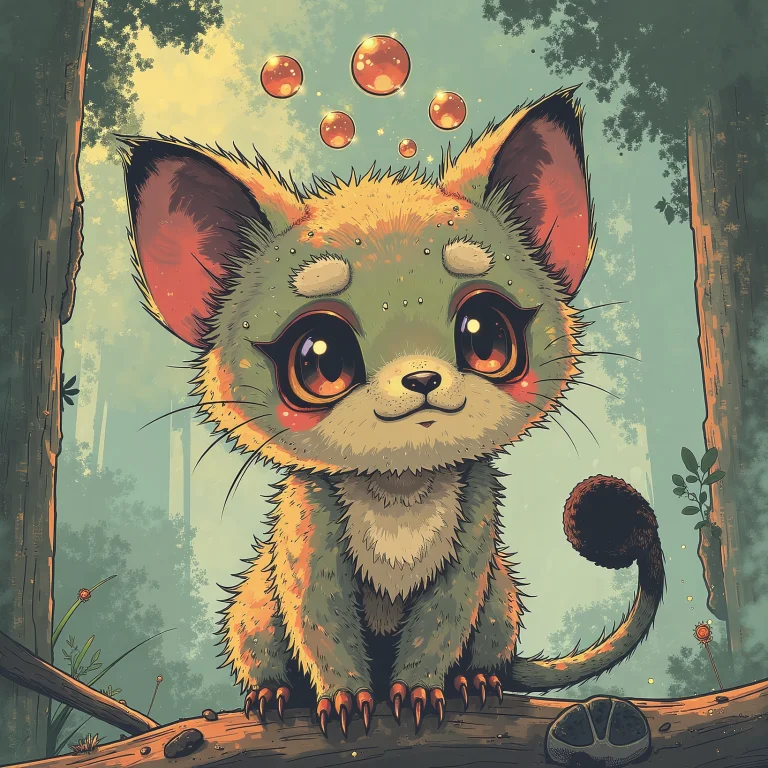 A Whimsical And Colorful Illustration Of A Small, Cute Creat...