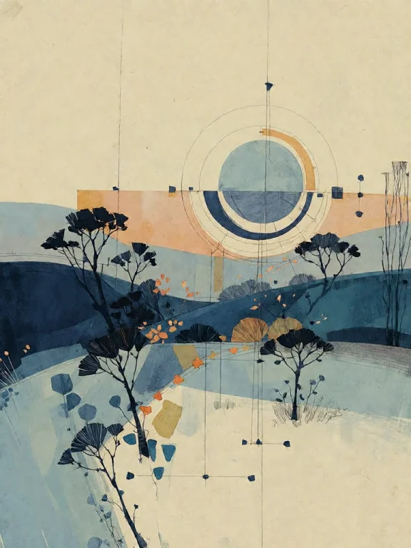 Bradhamel Art Style.a Serene Abstract Landscape Rendered In...