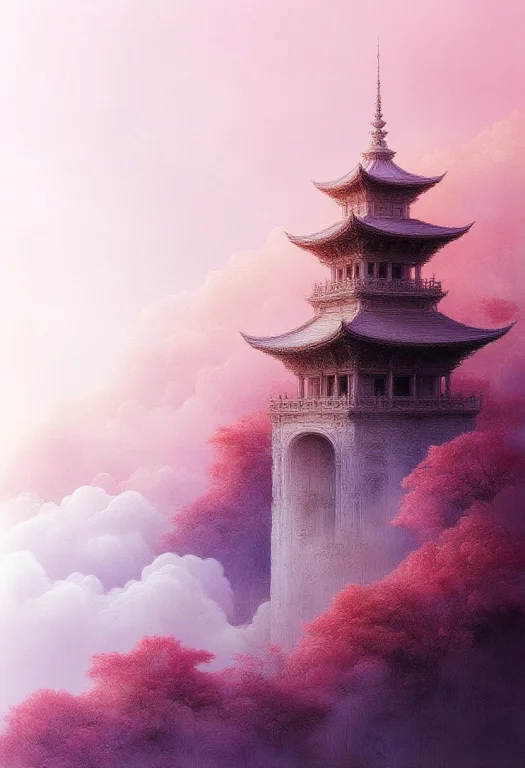 Anime Art, Vibrant Art,a Pitch Pink Fog Heaven Skies Setting...