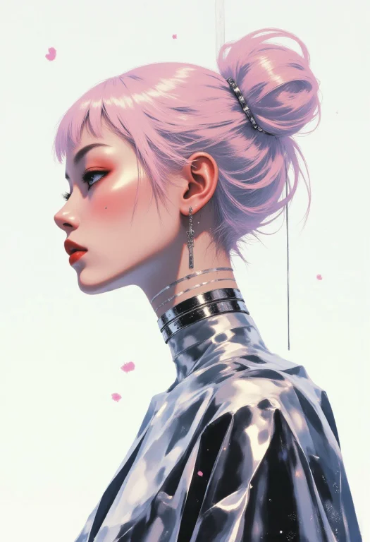 Portrait Of A Futuristic Geisha With Sleek Metallic Skin, So...