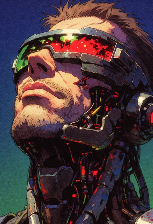 Retroscifi90s, Retroartstyle, Retro, Cyberpunk, A Man Gazes...