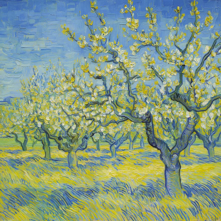R1792f2dvangog The Painting Depicts A Blossoming Orchard Wit...