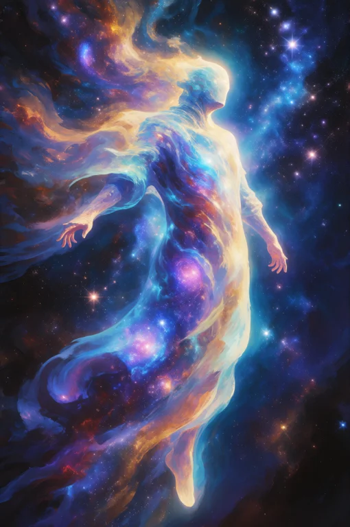 Darkfantasy, Digital Painting, Colorful Cosmic Astral Figure...