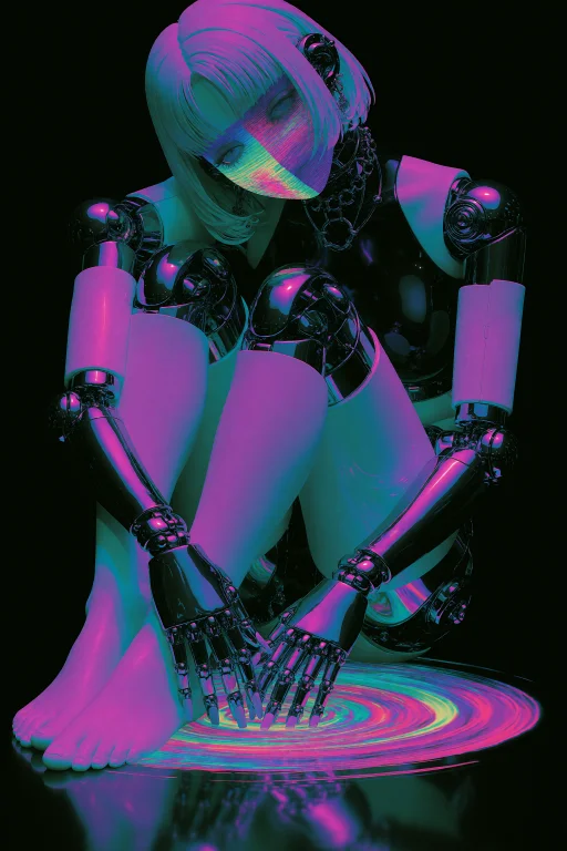 Highres, Absurdres,41mfl4m3, A Cracked Porcelain Android Sit...