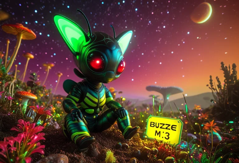 A Friendly Green Alien With Large Expressive Eyes, Wearing A...
