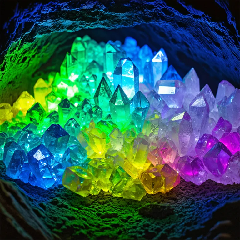 Batch Of Crystals, In Cave, Crystal Glowing In The Dark, Dif...